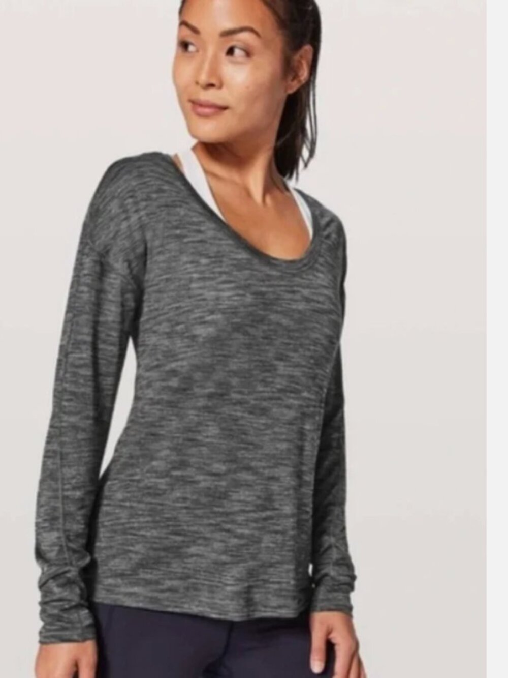 LULULEMON MEANT TO MOVE HEATHERED BLACK LS ATHLEISURE TOP SIZE 8